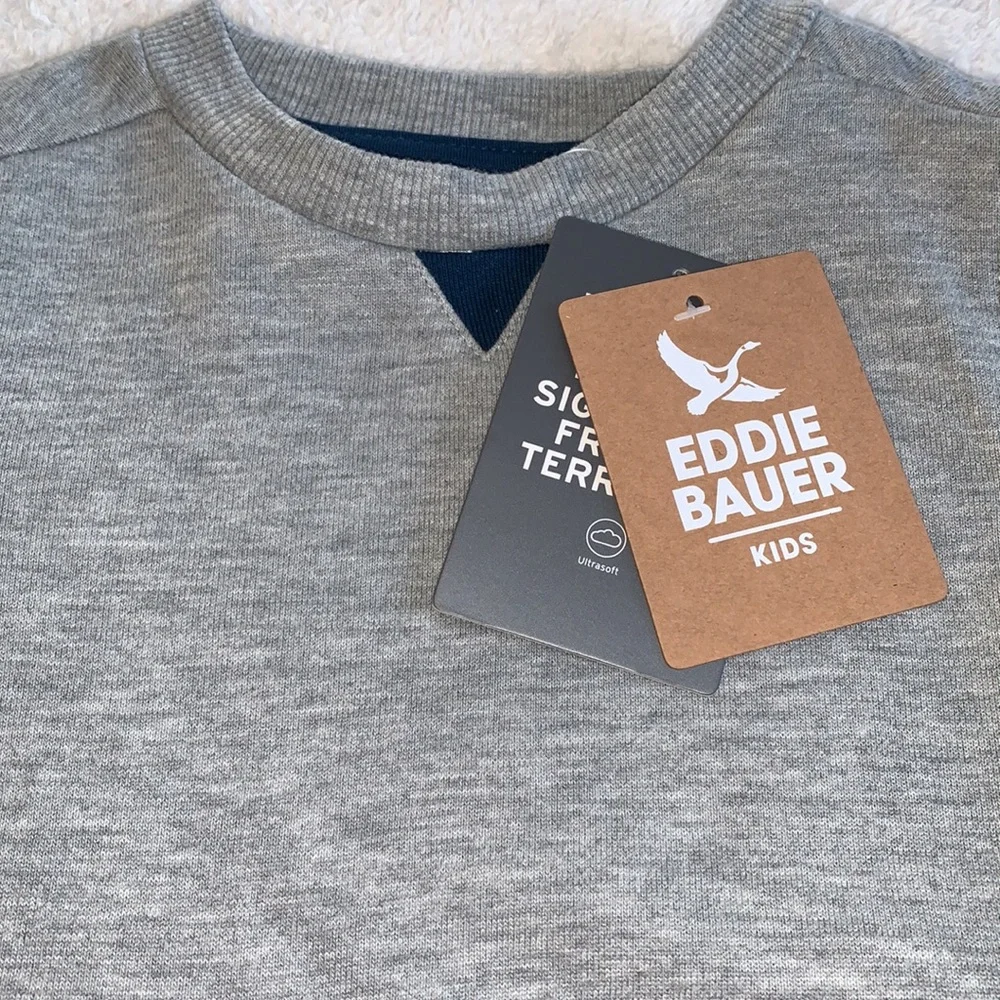 NWT Eddie Bauer 12M Baby Gray /Navy Sweatshirt & Shorts French Terry Set